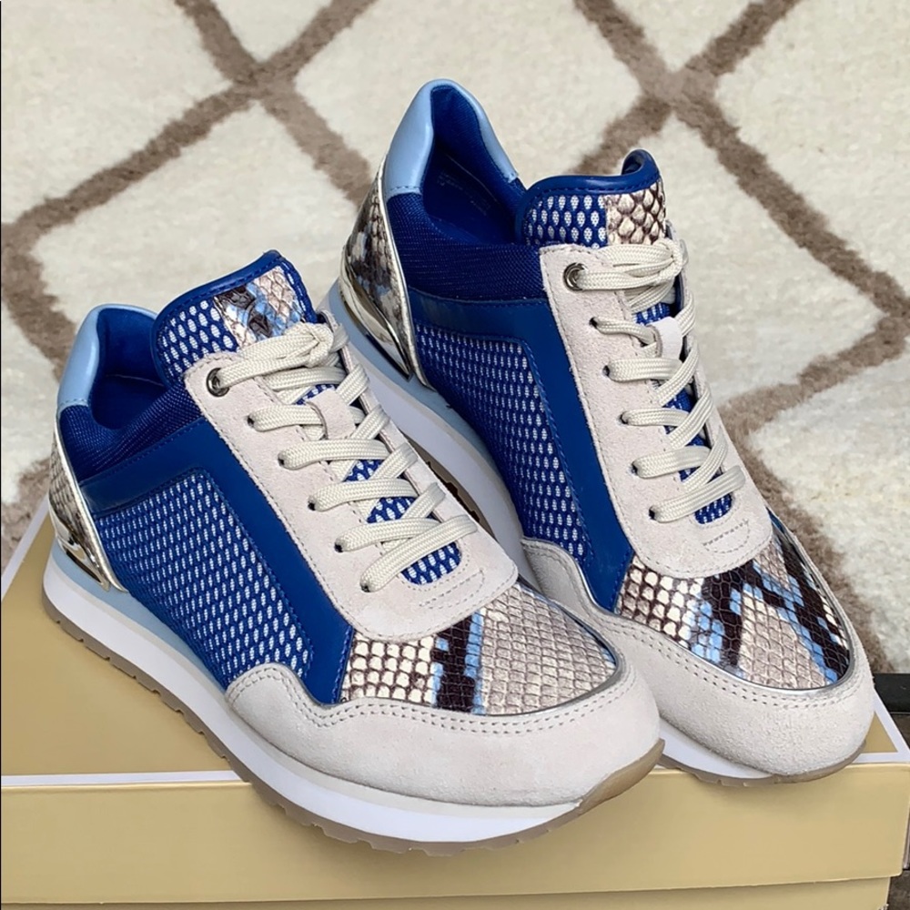 MICHAEL KORS Women's Maddie Trainer -Electric Blue - Snakeskin Accent SZ 7.5 - Picture 4 of 16